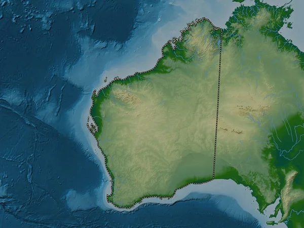 Australia Occidentale Stato Dell Australia Mappa Elevazione Colorata Con Laghi — Foto Stock