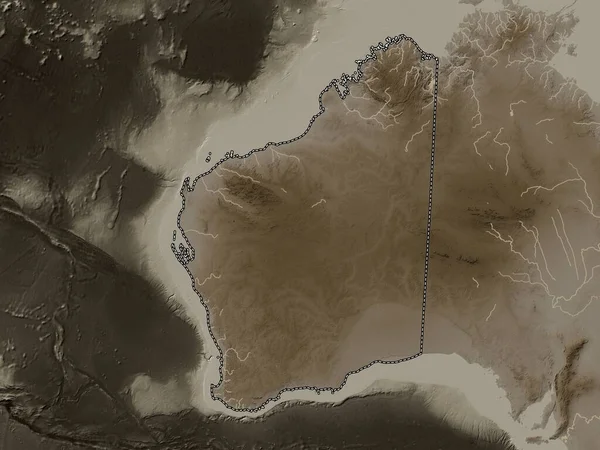 Zachodnia Australia Stan Australia Mapa Wzniesień Kolorowe Sepia Dźwięki Jeziorami — Zdjęcie stockowe