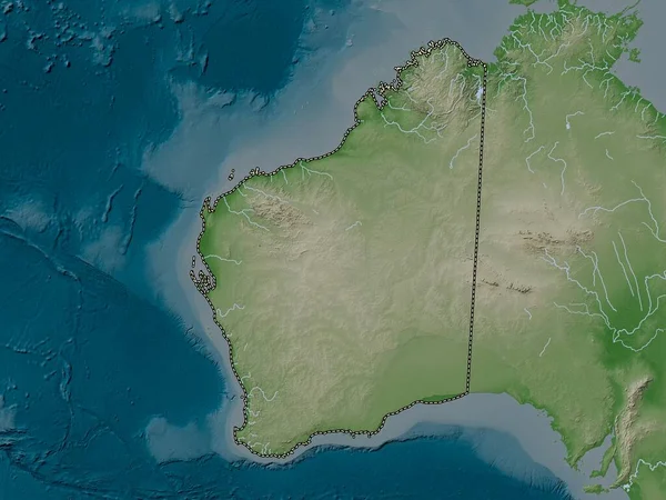 Västra Australien Delstaten Australien Höjd Karta Färgad Wiki Stil Med — Stockfoto