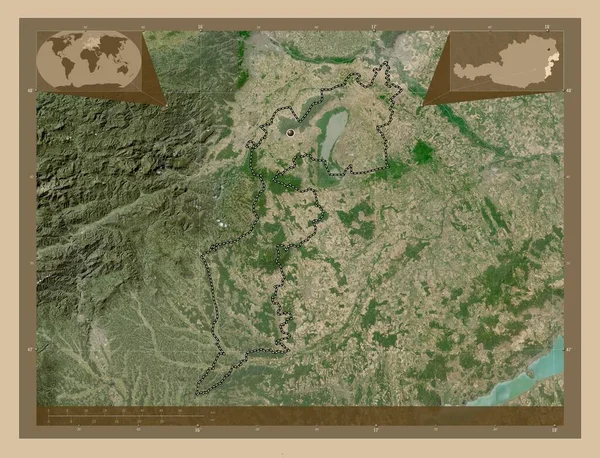 伯根兰州 奥地利国 低分辨率卫星地图 角辅助位置图 — 图库照片