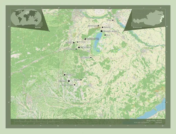 Burgenland État Autriche Ouvrir Carte Routière Emplacements Noms Des Grandes — Photo