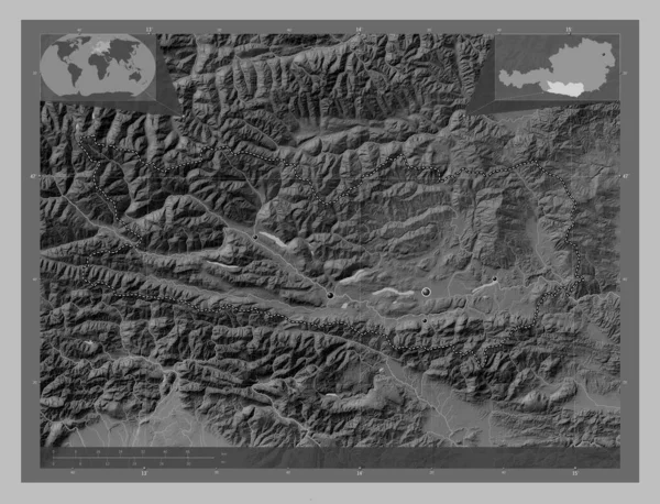 Karnten Avusturya Eyaleti Gölleri Nehirleri Olan Gri Tonlama Yükseklik Haritası — Stok fotoğraf