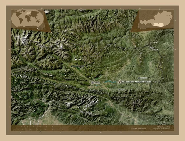 Karnten Estado Austria Mapa Satelital Baja Resolución Ubicaciones Nombres Las —  Fotos de Stock