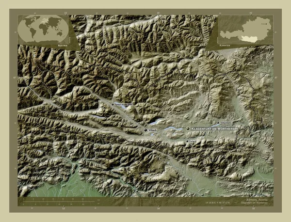 Karnten Estado Austria Mapa Elevación Coloreado Estilo Wiki Con Lagos — Foto de Stock