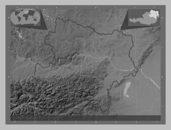 Недеростеррайх Австрия Карта Высот Оттенках Серого Озерами Реками Вспомогательные Карты — стоковое фото