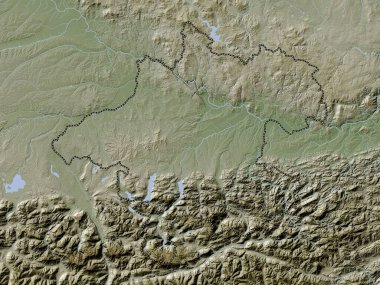 Oberosterreich, Avusturya Eyaleti. Yükseklik haritası göller ve nehirlerle wiki stilinde renklendirilmiştir