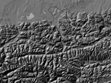 Salzburg, Avusturya eyaleti. Gölleri ve nehirleri olan çift seviyeli yükseklik haritası