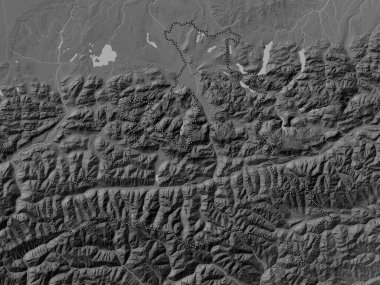 Salzburg, Avusturya eyaleti. Gölleri ve nehirleri olan gri tonlama yükseklik haritası