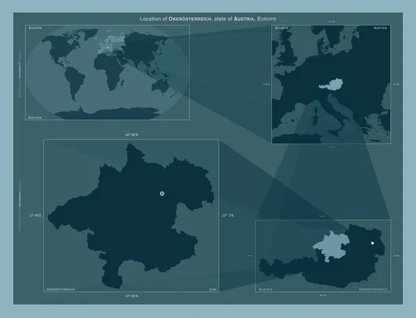 Оберостеррайх Австрия Диаграмма Показывающая Расположение Региона Крупных Картах Состав Векторных — стоковое фото