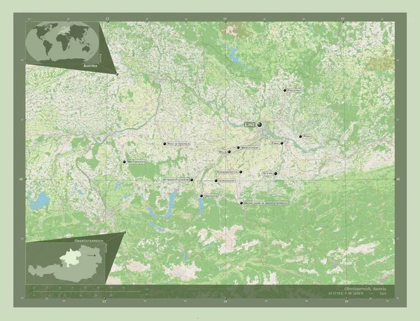 Oberosterreich Estado Áustria Abrir Mapa Rua Locais Nomes Das Principais — Fotografia de Stock