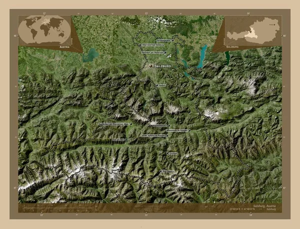 Salzburgo Estado Áustria Mapa Satélite Baixa Resolução Locais Nomes Das — Fotografia de Stock