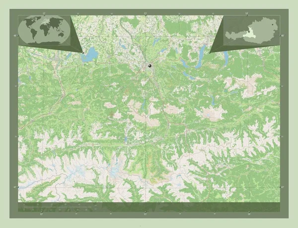 萨尔茨堡 奥地利国 开放街道地图 角辅助位置图 — 图库照片