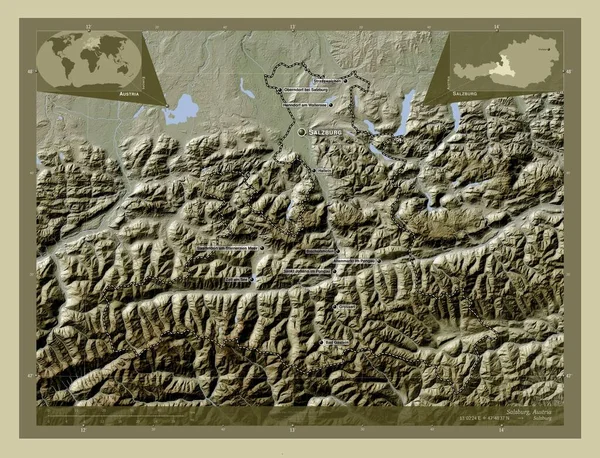 Зальцбург Австрия Карта Высоты Окрашенная Вики Стиле Озерами Реками Места — стоковое фото