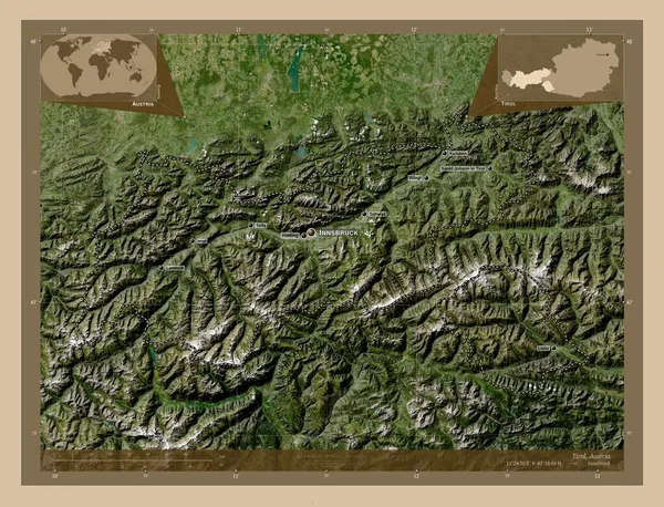 Тіроль Австрія Супутникова Карта Низькою Роздільною Здатністю Місця Розташування Назви — стокове фото