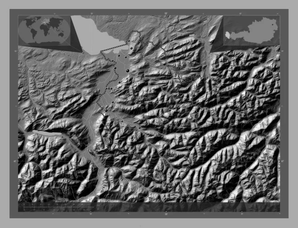 Vorarlberg Ausztria Állam Kétszintes Domborzati Térkép Tavakkal Folyókkal Régió Nagyvárosainak — Stock Fotó