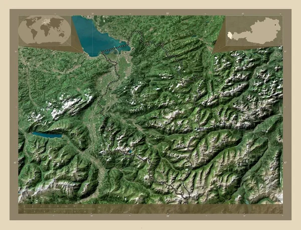 Vorarlberg Rakousko Satelitní Mapa Vysokým Rozlišením Pomocné Mapy Polohy Rohu — Stock fotografie