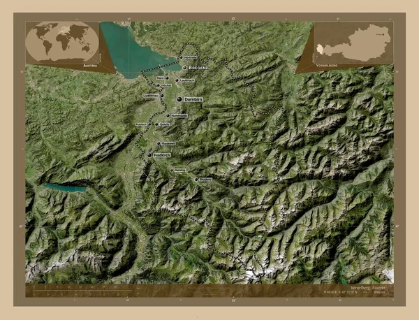 Vorarlberg Estado Austria Mapa Satelital Baja Resolución Ubicaciones Nombres Las —  Fotos de Stock