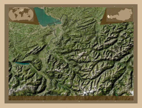 Vorarlberg Rakousko Satelitní Mapa Nízkým Rozlišením Pomocné Mapy Polohy Rohu — Stock fotografie