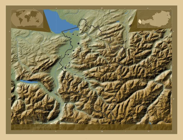 Форарльберг Штат Австрия Цветная Карта Высоты Озерами Реками Места Расположения — стоковое фото