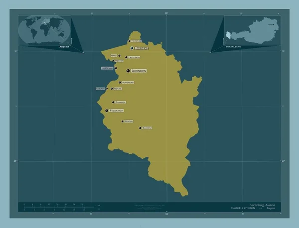 Vorarlberg État Autriche Forme Couleur Unie Emplacements Noms Des Grandes — Photo