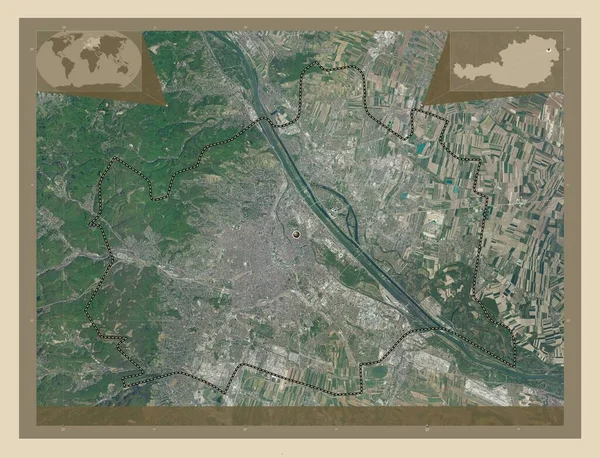 Vídeň Rakousko Satelitní Mapa Vysokým Rozlišením Pomocné Mapy Polohy Rohu — Stock fotografie
