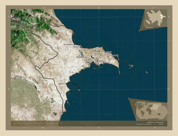 Absheron Region Azerbejdżanu Mapa Satelity Wysokiej Rozdzielczości Lokalizacje Nazwy Głównych — Zdjęcie stockowe
