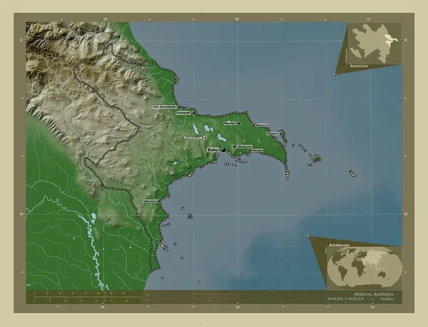 Absheron Región Azerbaiyán Mapa Elevación Coloreado Estilo Wiki Con Lagos —  Fotos de Stock