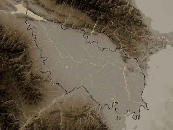 Aran Region Azerbejdżanu Mapa Wzniesień Kolorowe Sepia Dźwięki Jeziorami Rzekami — Zdjęcie stockowe