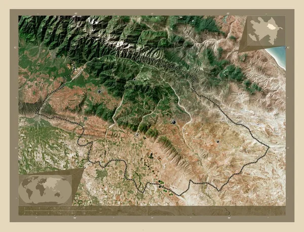 Daglig Shirvan 阿塞拜疆地区 高分辨率卫星地图 该区域主要城市的所在地点 角辅助位置图 — 图库照片