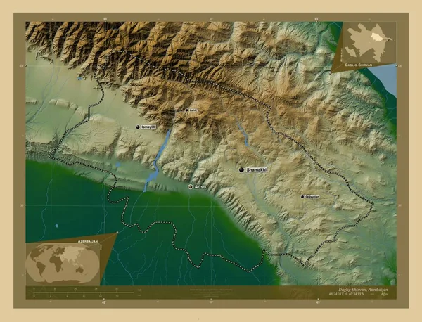 Daglig Shirvan Azerbaycan Bölgesi Gölleri Nehirleri Olan Renkli Yükseklik Haritası — Stok fotoğraf