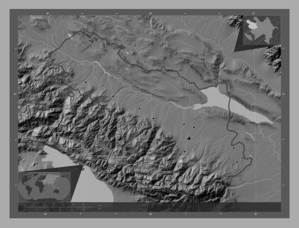 Ganja Qazakh Región Azerbaiyán Mapa Elevación Bilevel Con Lagos Ríos — Foto de Stock