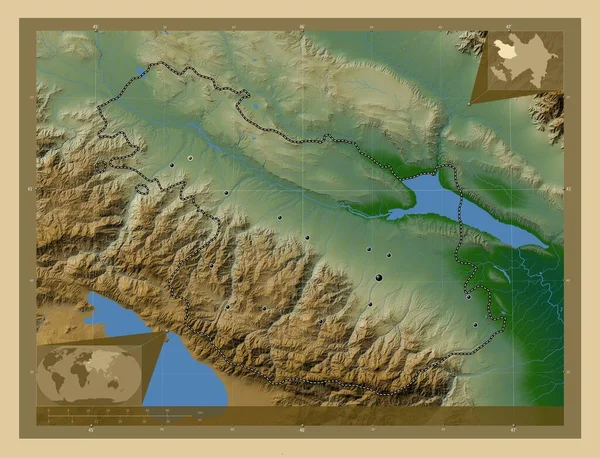 Ganja Qazachse Regio Azerbeidzjan Gekleurde Hoogtekaart Met Meren Rivieren Locaties — Stockfoto