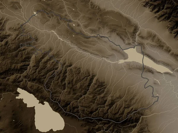 Ganja Kazak Azerbaycan Bölgesi Yükseklik Haritası Sepya Tonlarında Göller Nehirlerle — Stok fotoğraf
