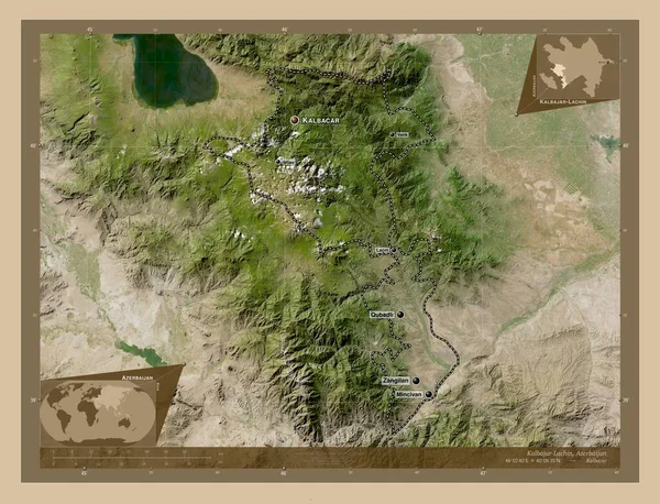 Kalbajar Lachin Περιφέρεια Αζερμπαϊτζάν Δορυφορικός Χάρτης Χαμηλής Ανάλυσης Τοποθεσίες Και — Φωτογραφία Αρχείου
