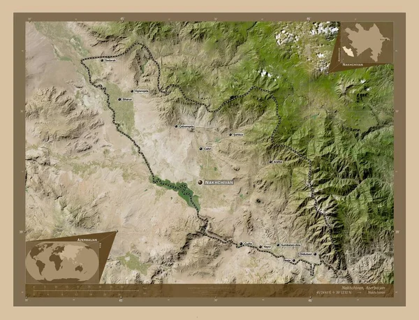 Najicheván Región Azerbaiyán Mapa Satelital Baja Resolución Ubicaciones Nombres Las — Foto de Stock