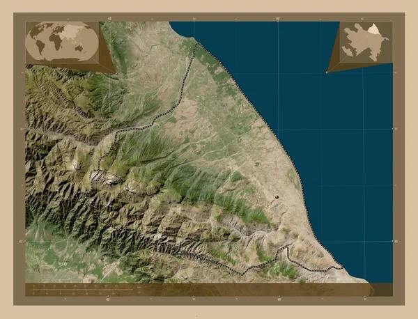 Quba Khachmaz Περιφέρεια Αζερμπαϊτζάν Δορυφορικός Χάρτης Χαμηλής Ανάλυσης Γωνιακοί Χάρτες — Φωτογραφία Αρχείου
