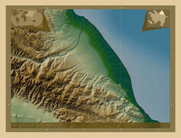 Куба Хачмаз Регион Азербайджана Цветная Карта Высоты Озерами Реками Вспомогательные — стоковое фото