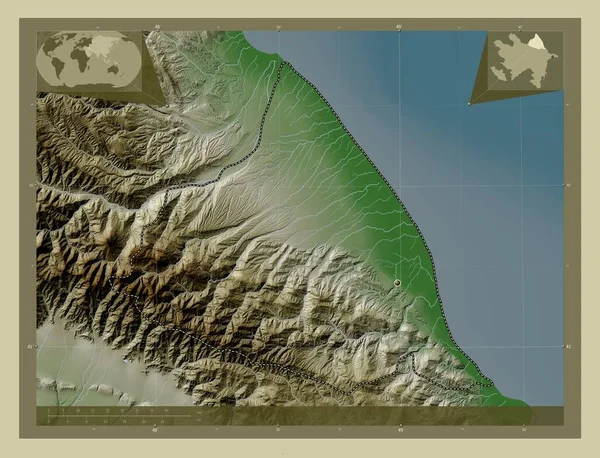 Quba Khachmaz Oblast Ázerbájdžánu Zdvihová Mapa Zbarvená Stylu Wiki Jezery — Stock fotografie