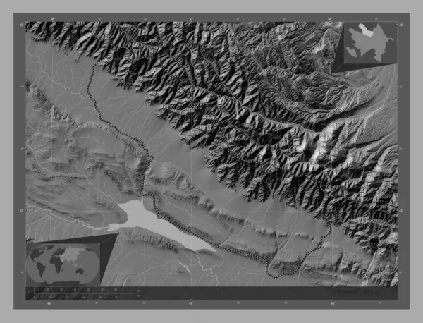 Shaki Zaqatala Regionen Aserbajdsjan Bilevel Elevation Kort Med Søer Floder - Stock-foto