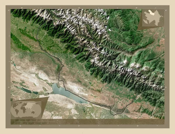Shaki Zaqatala 阿塞拜疆地区 高分辨率卫星地图 角辅助位置图 — 图库照片