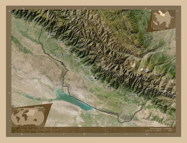 Shaki Zaqatala Región Azerbaiyán Mapa Satelital Baja Resolución Ubicaciones Nombres — Foto de Stock