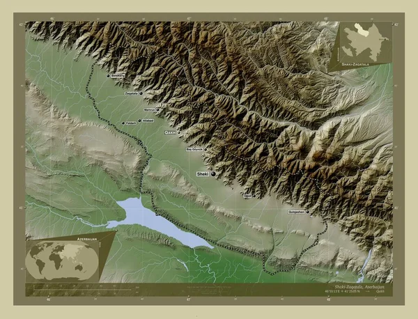 Shaki Zaqatala Oblast Ázerbájdžánu Zdvihová Mapa Zbarvená Stylu Wiki Jezery — Stock fotografie