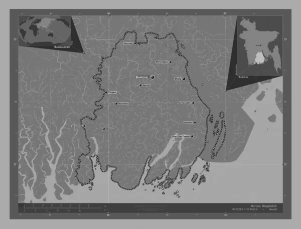 Barisal División Bangladesh Mapa Elevación Bilevel Con Lagos Ríos Ubicaciones —  Fotos de Stock