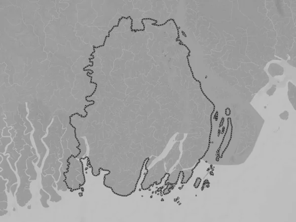 Barisal Division Bangladesh Grayscale Elevation Map Lakes Rivers — Stock Photo, Image