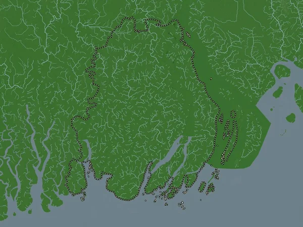 Barisal, division of Bangladesh. Elevation map colored in wiki style with lakes and rivers
