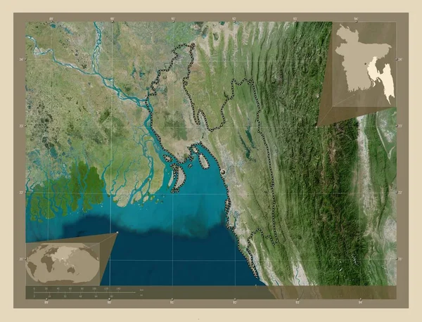 吉大港 孟加拉国分部 高分辨率卫星地图 角辅助位置图 — 图库照片