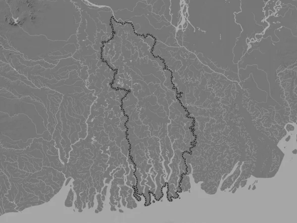 Khulna Oddział Bangladeszu Dwupoziomowa Mapa Wysokości Jeziorami Rzekami — Zdjęcie stockowe
