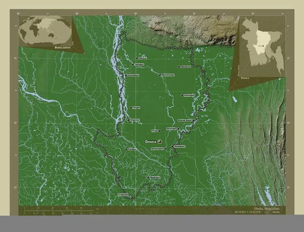Dhaka Division Bangladesh Elevation Map Colored Wiki Style Lakes Rivers — Stock Photo, Image