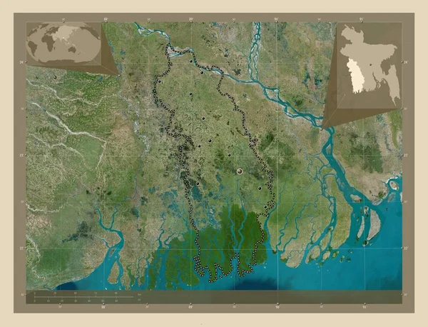 クルナ バングラデシュの師団 高解像度衛星地図 地域の主要都市の場所 コーナー補助位置図 — ストック写真