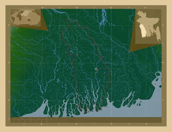 Khulna Division Bangladesh Carte Altitude Colorée Avec Lacs Rivières Corner — Photo